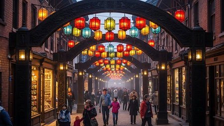 Tourists and local people in Covent Garden at nightの素材