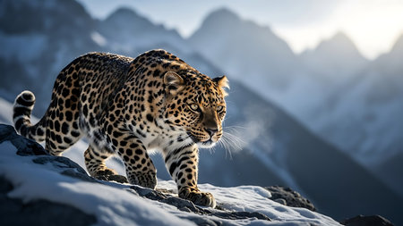 Leopard on a rock in the Himalayas, Nepal.の素材