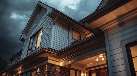 Luxury house in the evening with a cloudy sky background.の素材