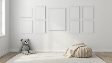 White empty room interior with teddy bear - 3D Renderingの素材