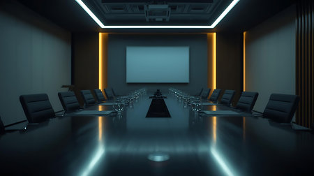 Modern conference room interior with empty billboard. Mock up, 3D Renderingの素材