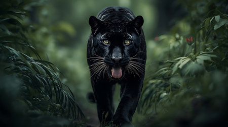Black panther (Panthera leo) in the forestの素材