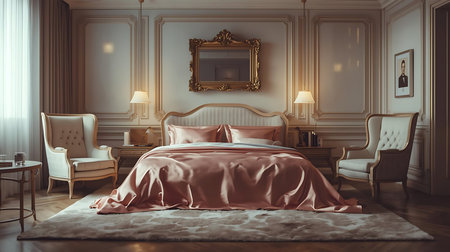 Luxury bedroom interior in classic style. 3D Renderingの素材
