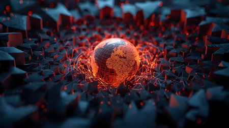 3d rendering of abstract technology background with globe. Global network connection conceptの素材