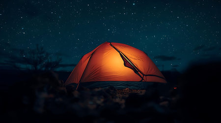 Tourist tent in the forest at night. 3d rendering.の素材