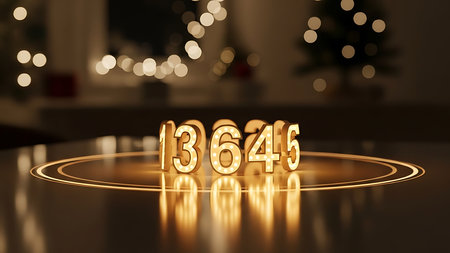 Happy new year 2016 written with glowing neon numbers on the table.の素材