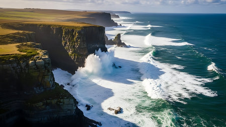 Aerial view of Cliffs of Moher in County Clare, Irelandの素材