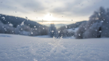 snowflakes on the background of a beautiful winter landscape.の素材