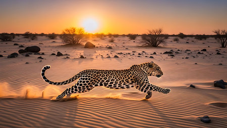 Cheetah in the Namib Desert at Sunrise, Namibiaの素材