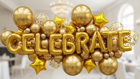 Celebration Gold Balloons Background. 3D Rendering.の素材