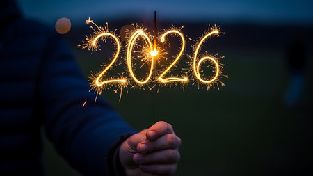 New Year's Eve celebration with sparklers in the hands of a childの素材