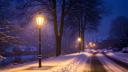 Winter night in the old town of Vilnius, Lithuania.の素材