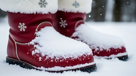 Christmas boots in the snow. Christmas boots in the snow. Winter bootsの素材