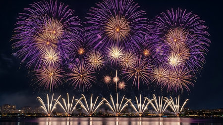 Colorful firework display for celebration happy new year and merry christmasの素材