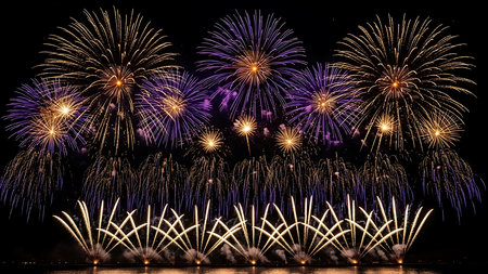 Colorful firework display for celebration happy new year and merry christmasの素材