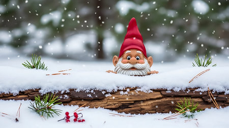Garden gnome in the snow. Christmas and New Year concept.の素材