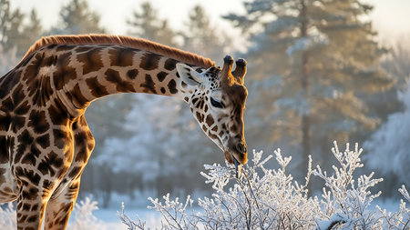 Giraffe (Giraffa camelopardalis) in winterの素材