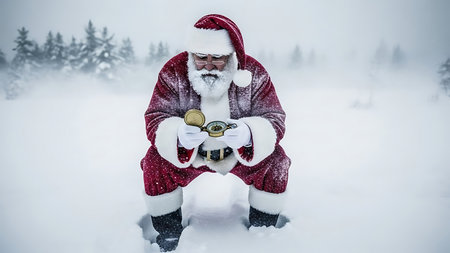 Santa Claus in the snowy forest. Christmas and New Year concept.の素材