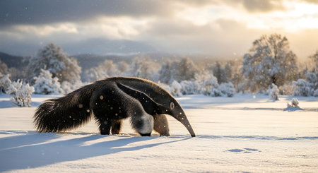 Giant anteater (Myrnophaga tridactyla) in the snowの素材