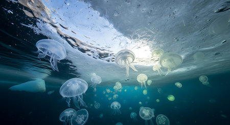 Jellyfish swimming in the ocean. Underwater world. 3d renderingの素材
