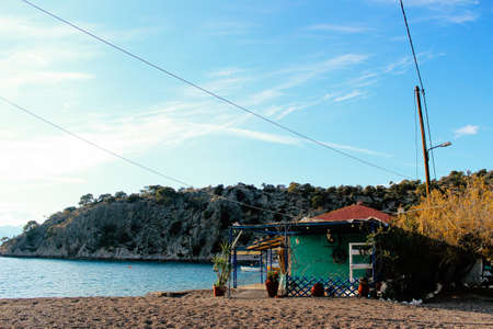 a house on the seashore in summerの写真素材
