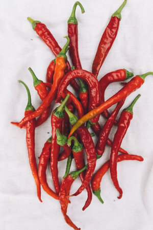 Red hot chili peppers on a white background. Close-up.