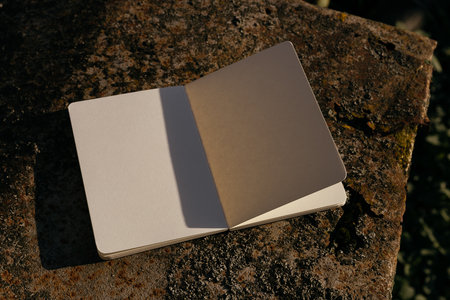 Blank cards on stone. Mockup for identity.の写真素材
