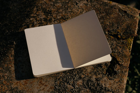 Mockup of a book lying on a stone.の写真素材