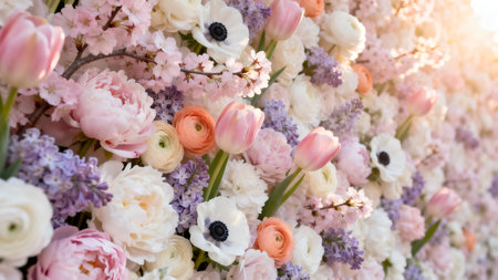 Beautiful bouquet of flowers as background. Floral background.の素材