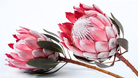 pink protea flower isolated on white background with copy space.の素材