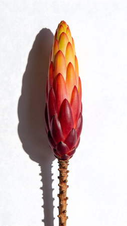 Protea flower on a white background with a shadow on the wallの素材