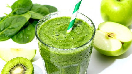 Healthy green smoothie with apple, spinach and kiwiの素材