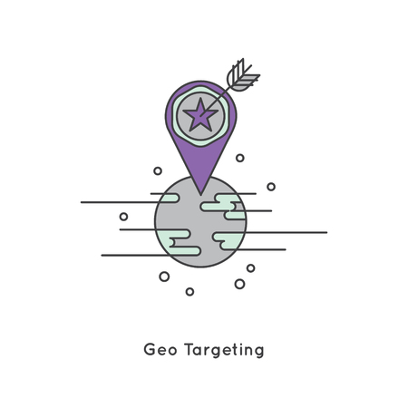 Vector Icon Style Illustration Logo of Geo targeting, Geomarketing and Internet marketing, determining geolocation of visitor, delivering content based on locationのイラスト素材