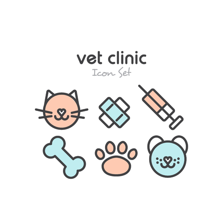 Vector Icon Style Illustration Set of Pet Veterinary Clinic Shop with Cat and Dogのイラスト素材