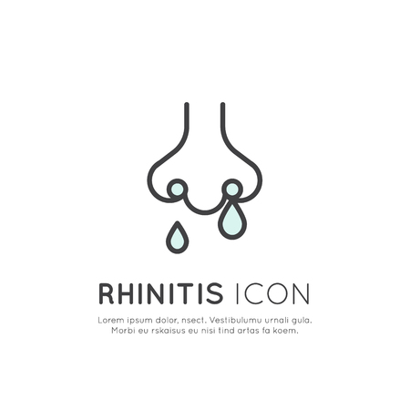 Vector Icon Style Illustration Logo  Rhinitis Disease, Cold, Sore Throat, Flu and Illness, Allergy and Seasonal Unwellness, Simple Isolated Web Symbolのイラスト素材
