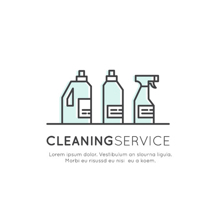 Vector Icon Style Illustration Concept Logo of Cleaning Service, Plumbing, Dishwashing, Household Company, Isolated Symbols for Web and Mobileのイラスト素材