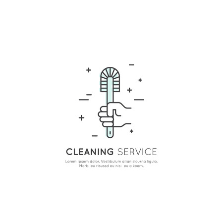 Vector Icon Style Illustration Concept Logo of Cleaning Service, Plumbing, Dishwashing, Household Company, Isolated Symbols for Web and Mobileのイラスト素材