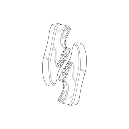 Hand drawn sketch of  shoes, sneakers for summer. Vector stock illustration.のイラスト素材