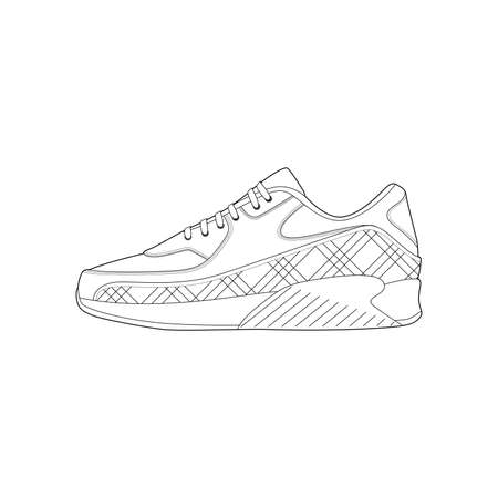 sneaker drawing vector line art  Sneakers drawn in a line style  sneaker template outline  vector Illustration.のイラスト素材