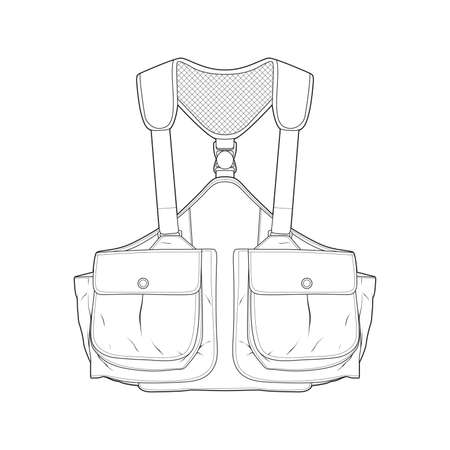 chest vest bag outline drawing vector, chest vest bag in a sketch style, trainers template outline, vector Illustration.のイラスト素材