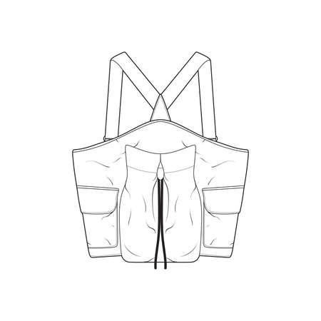 chest vest bag outline drawing vector, chest vest bag in a sketch style, trainers template outline, vector Illustration.のイラスト素材