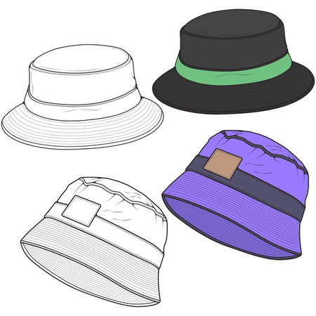 Bucket hat vector illustration flat sketches template. hand drawn sketches.のイラスト素材