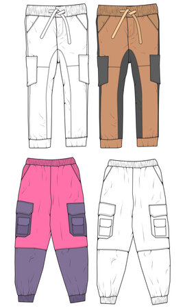 Pants Vector Template, Cargo Pants in a sketch style, trainers template, vector Illustration.&#xD;&#xA;のイラスト素材