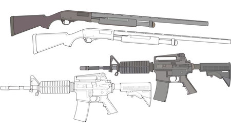 Set of military or police firearms vector style, Shooting gun, Weapon illustration, Vector Line, for trainingのイラスト素材