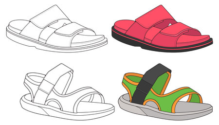 strap sandals drawing vector, strap sandals style, vector Illustration. with background&#xD;&#xA;のイラスト素材