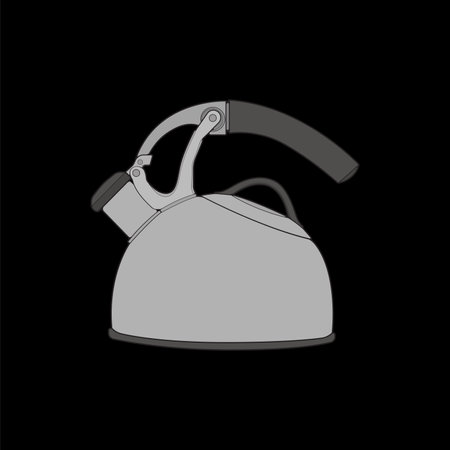 Kettle vector art. Kettle with handle isolated on black background. Kettle in art style vector icon.のイラスト素材