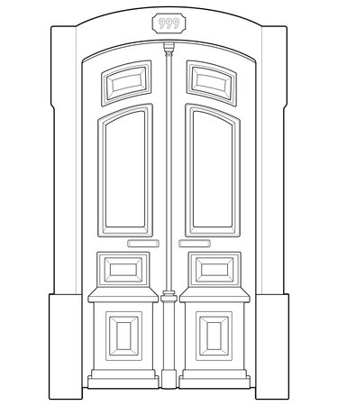 Old door  line vector art.  Old door isolated on white background. old door in line art style vector. for coloring book&#xD;&#xA;のイラスト素材