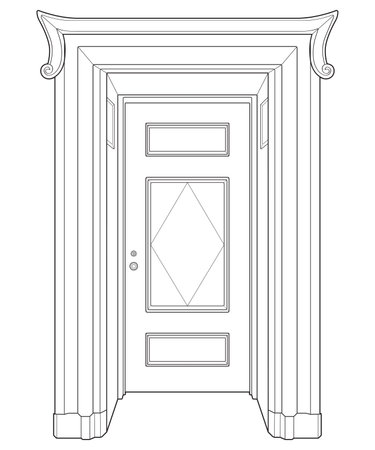 Old door  line vector art.  Old door isolated on white background. old door in line art style vector. for coloring book&#xD;&#xA;のイラスト素材
