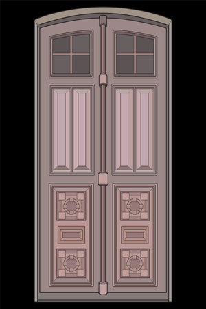 Old door vector art.  Old door isolated on bacl background. old door in style vector. for coloring book&#xD;&#xA;のイラスト素材