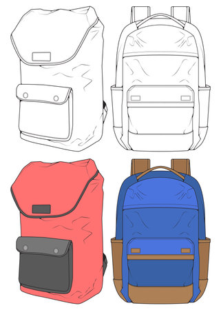 Set of Vector Backpacks Illustration. Backpacks for students, travellers and tourists.&#xD;&#xA;のイラスト素材